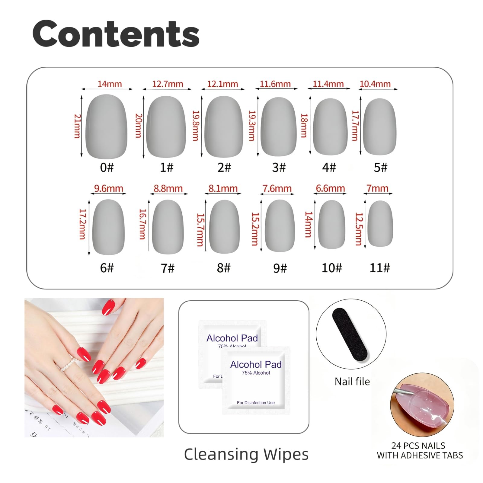 DARKMXTR Short Oval Red Glossy Fake Nails E163-Red