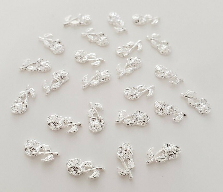 20pcs New 3D Gold/Silver Roses Alloy Flowers Bud/Blooming Charms Nail Art Decor