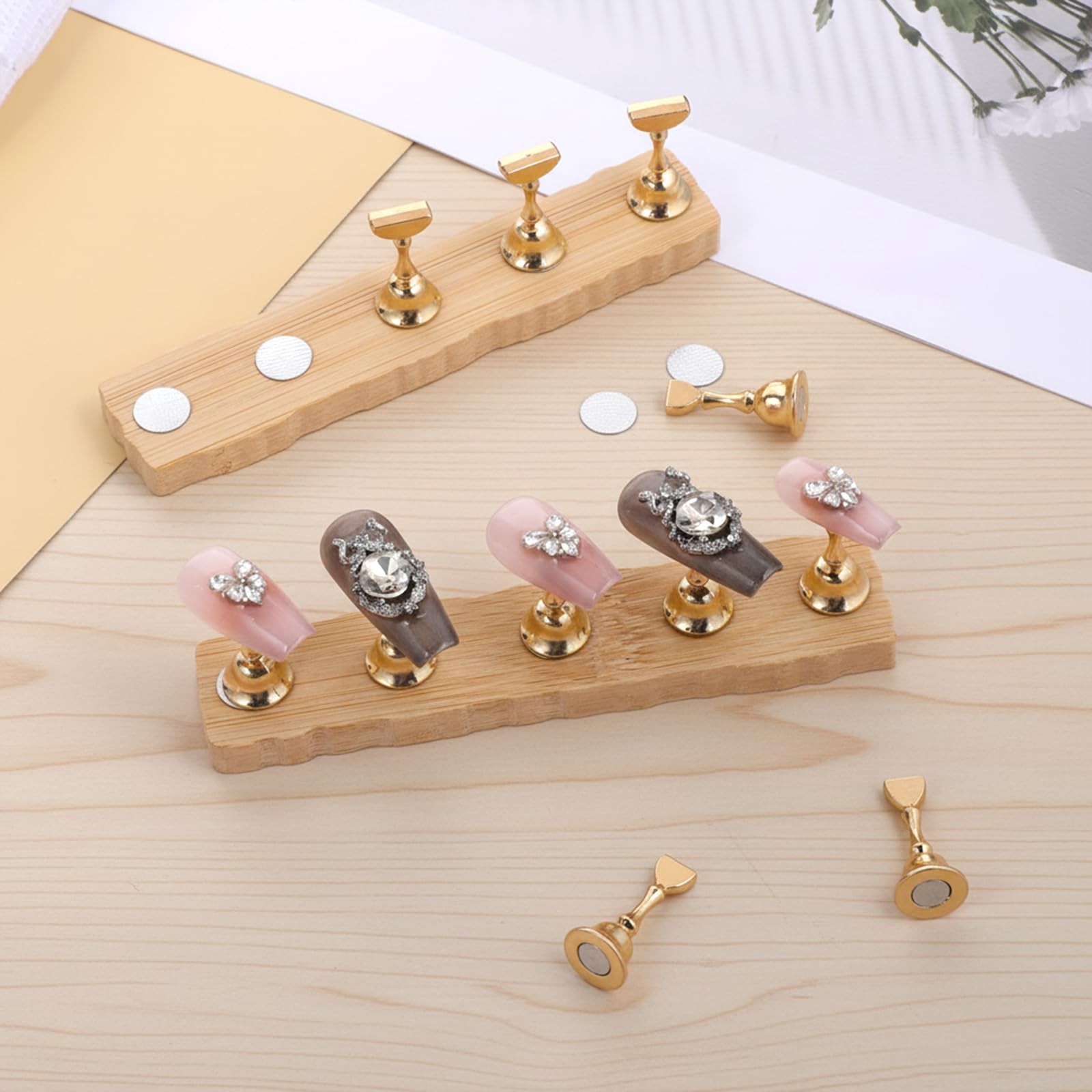 Wood Press on Nail Holder 2 Set, Nail Stand for Press on Magnetic Nails Tip H…
