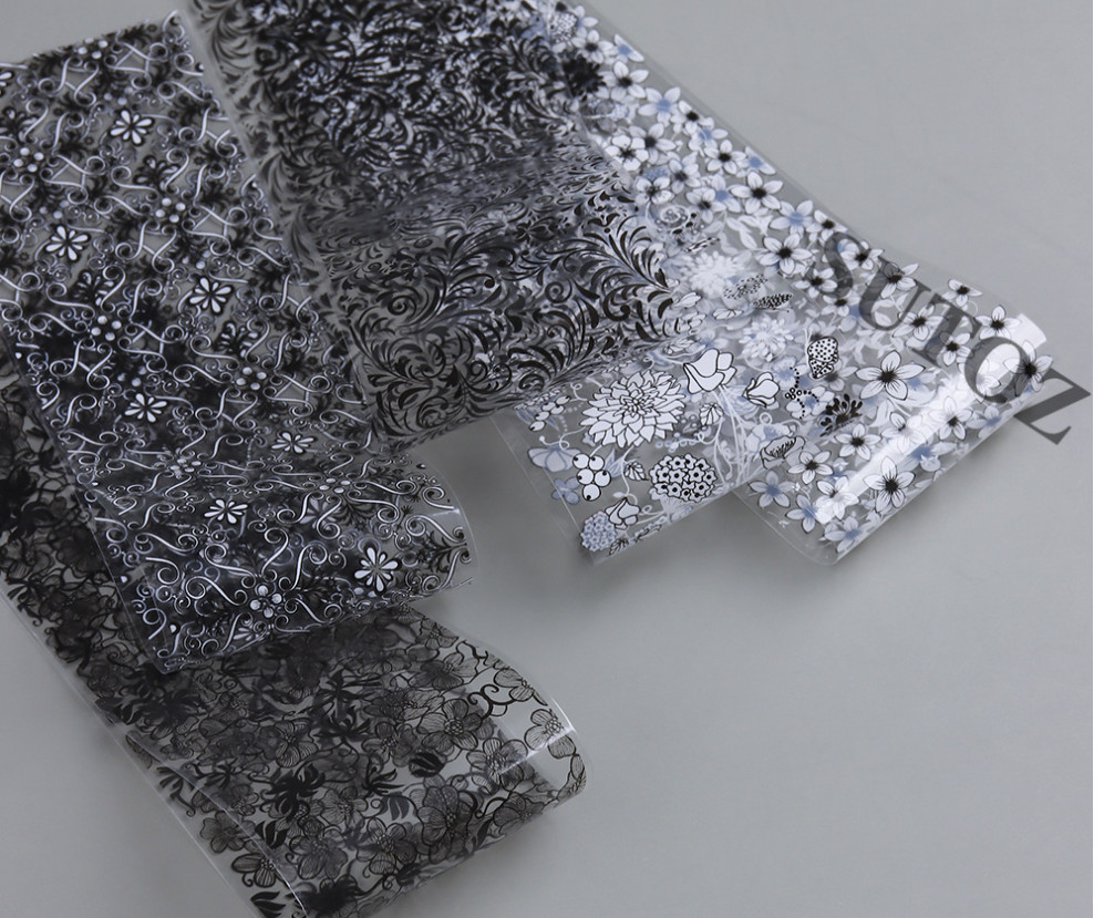 10Pcs Black White Flower Vine Lace Foils Nail Art Transfer Stickers #F NH30
