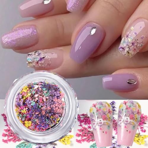 Spring Dried Flowers Nail Art Stickers Decals, Colorful 3D Dry Flower Style-4