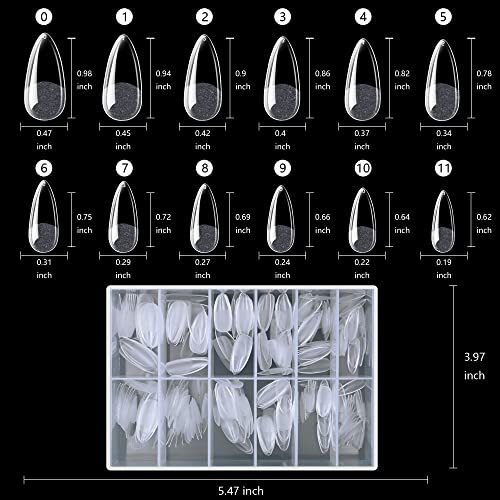 240pcs Almond Nail Tips Clear Full Cover Medium Length Short Medium Almond