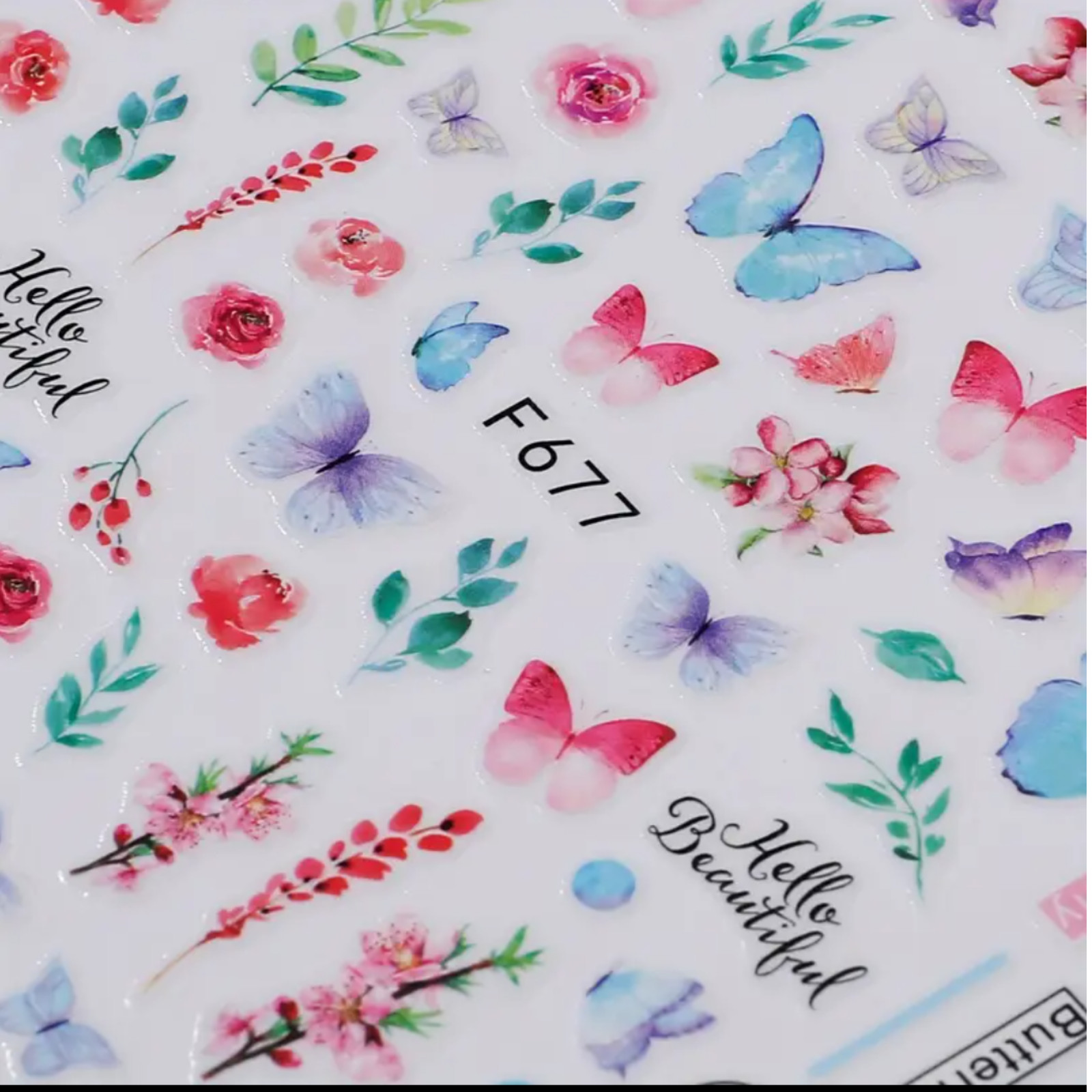 3D Butterfly Floral Nail Art Stickers, Spring Summer Decals for Manicure, Gel, D