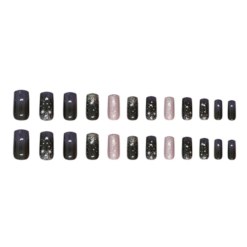 24Pcs Medium Blue Gradient False Nail Starlit Full Cover for Women Girls