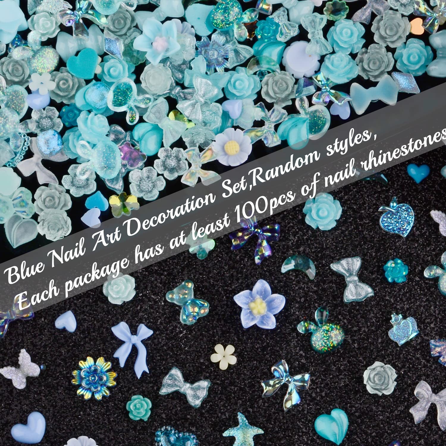 300pcs Nail Art Charms Kit,Over 100pcs Mixshape Resin Nail Gems and 100 pcs Mixe