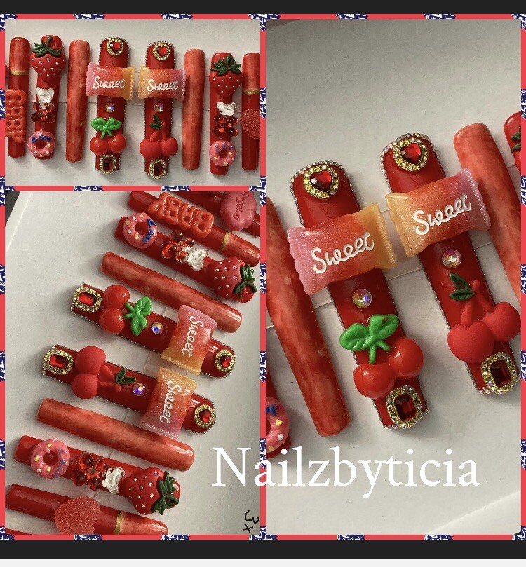 Kawaii press on nails ready to ship/ 3XL Square size Large 0,4,3,5,7