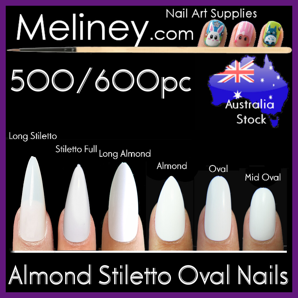 500/600pc Almond Stiletto Oval Claw Pointy Nails Full Cover False Fake Nail Tips