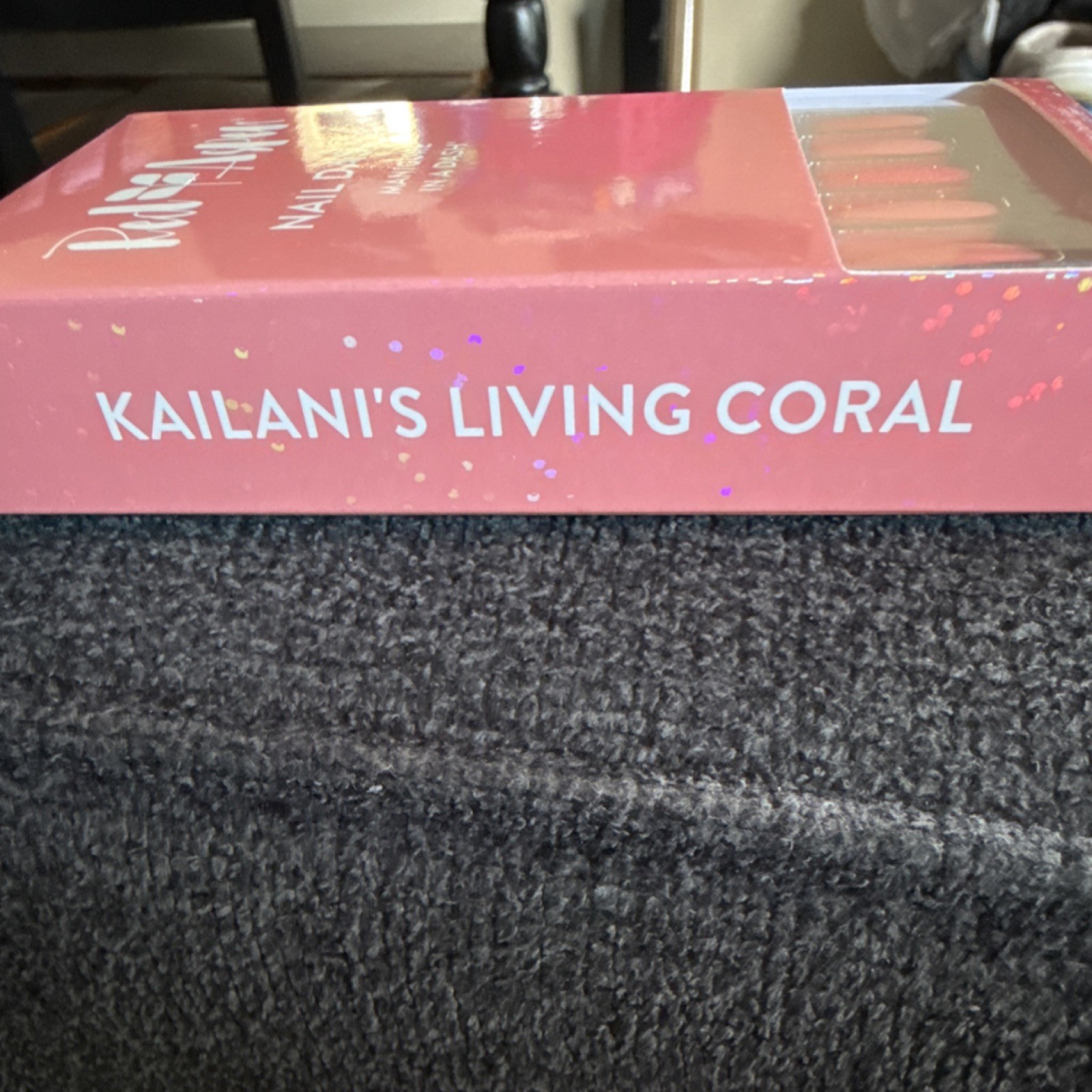 Red Aspen Nail Dashes Press-On Nails Coral Pink Glitter Pre-Designed Kailani’s