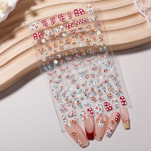 4 Sheets 3D Flower Nail Stickers Colorful Floral Daisy Nail Nail Art Stickers6