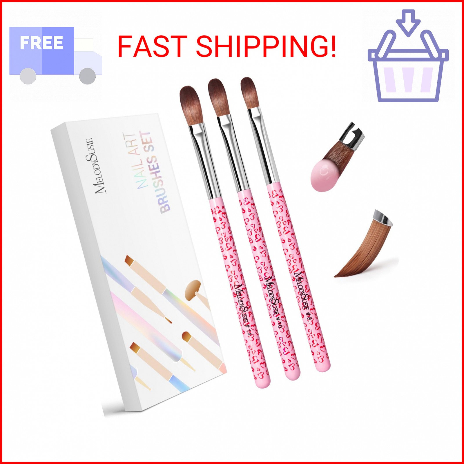 MelodySusie 3-Piece Acrylic Nail Brush Set – Sizes 8/10/14, Professional Nail Ar