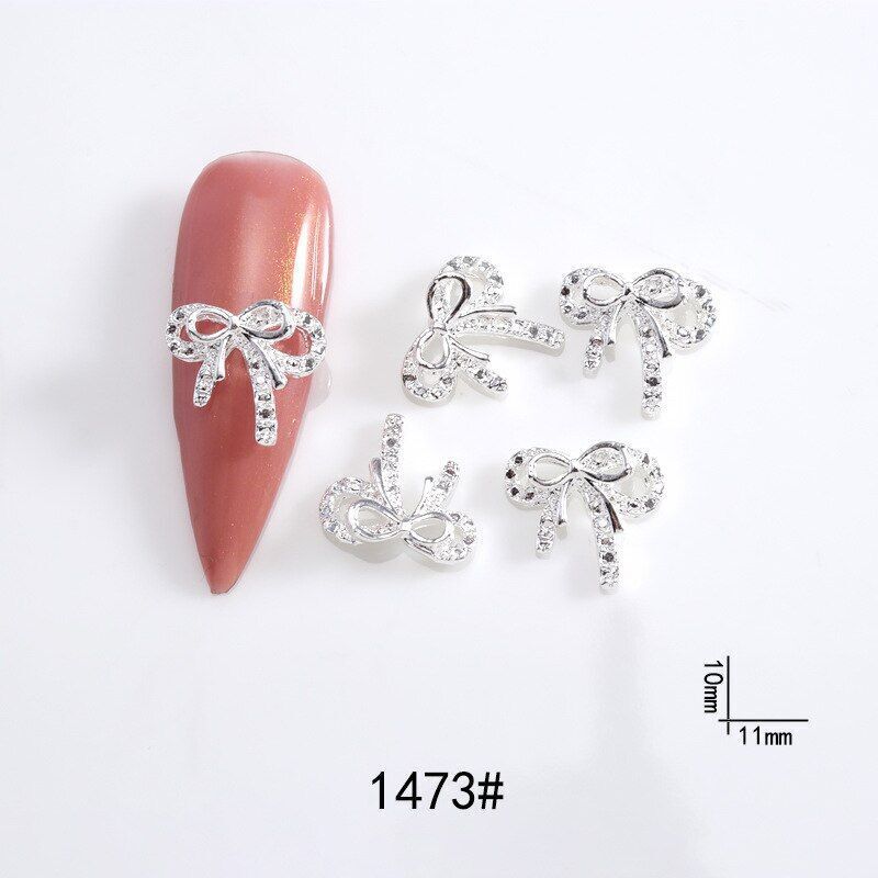 60Pcs Metal Butterfly Bow Knot Crown Heart Bunny Star Nail Charm Gold Silver DIY