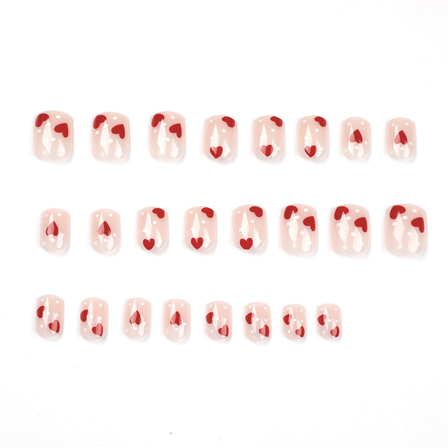 Valentine’S Day Press on Nails Short Square Fake Nails Red Pink Glossy Acrylic N