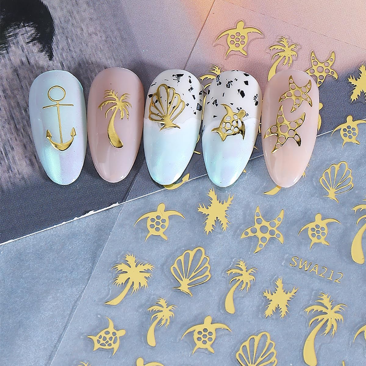 Summer Nail Art Stickers Decals Palm Tree Turtle Summer Nail Stickers 4PCS Go…