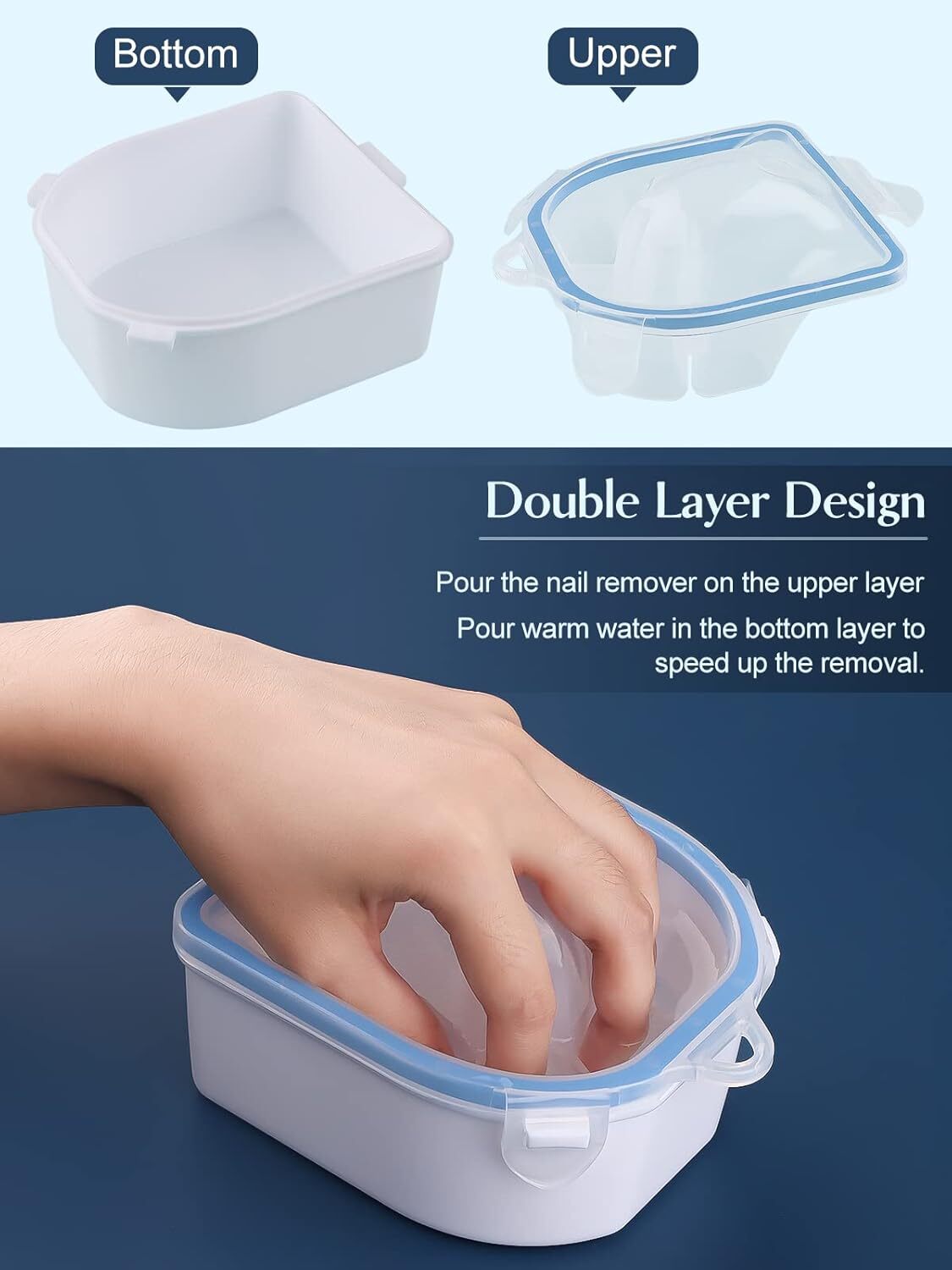 8PCS Nail Soaking Bowls Set, Manicure Spa Kit with Cuticle Tools, Blue