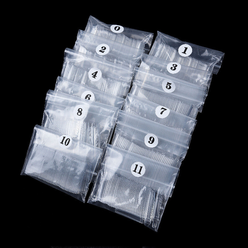 504 Pcs C Curve Coffin False Nail Tips Extra Long XXL Fake Nails 12 Sizes Clear