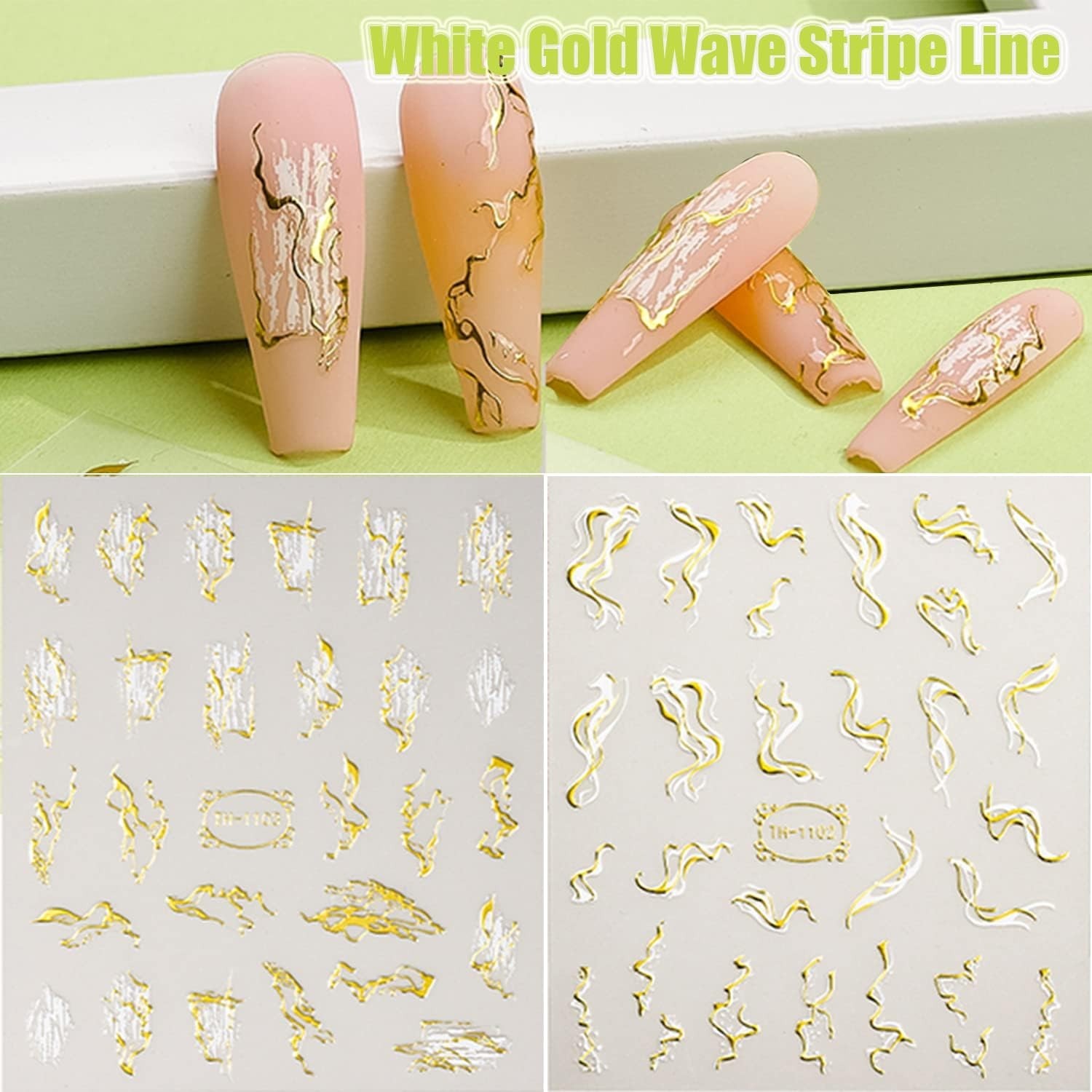 Self-Adhesive White Black Gold Stripe Nail Decals