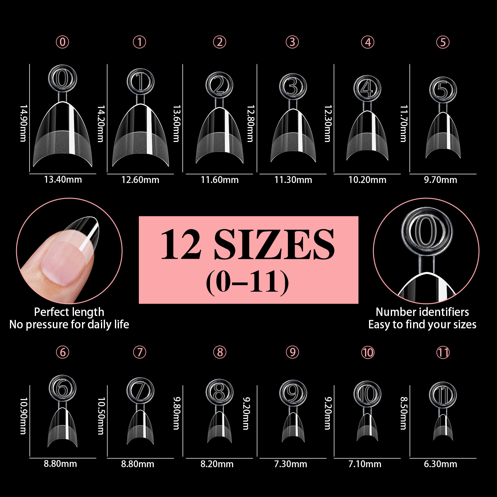 600pcs/Box False Nail Tips Short Oval/Round/Sqaure/Stiletto Finger Nails 12Sizes