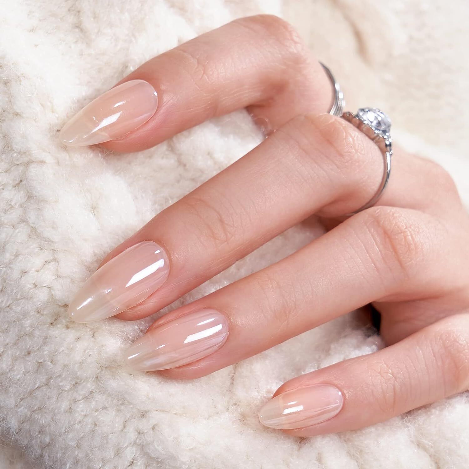 Short Almond White Press On Nails Soft Gel Reusable Glue on Nails 16 Sizes Kit