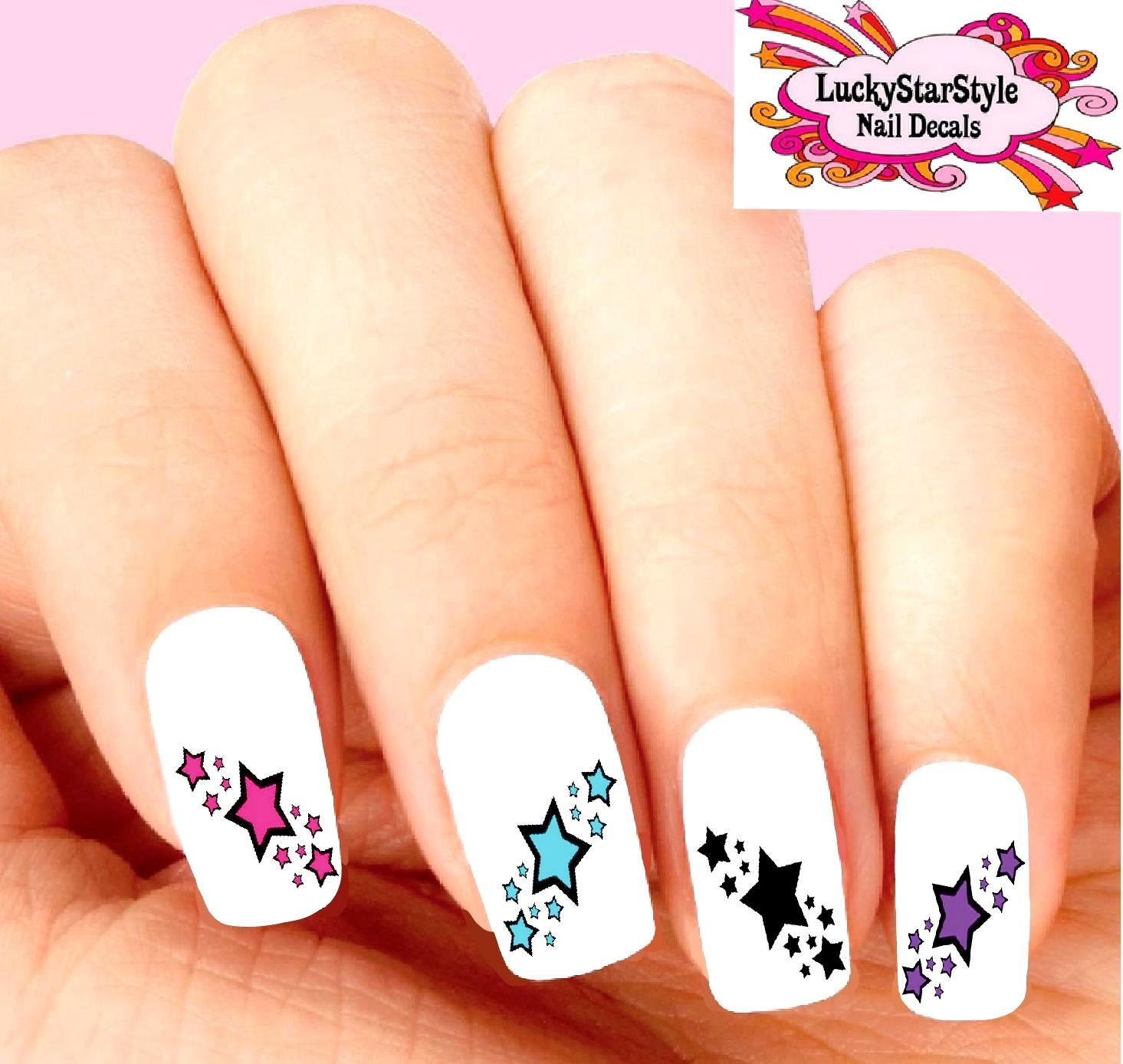 Waterslide Nail Decals Art Set of 20 – Colorful Stars Assorted