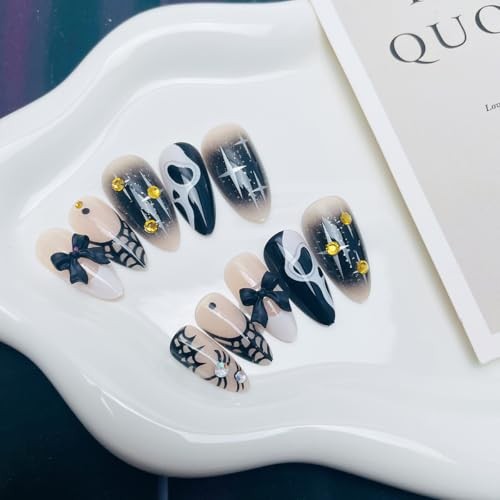 Goth Halloween Press on Nails – Medium Almond Nails with Designs-22