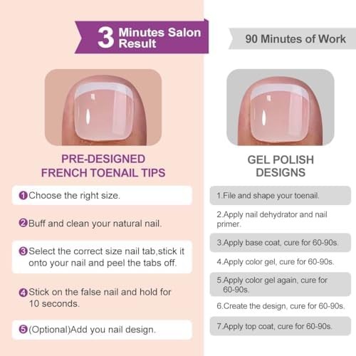 216Pcs Press on Toenails – French Tip Toe Nails Press ons – White French Fake To