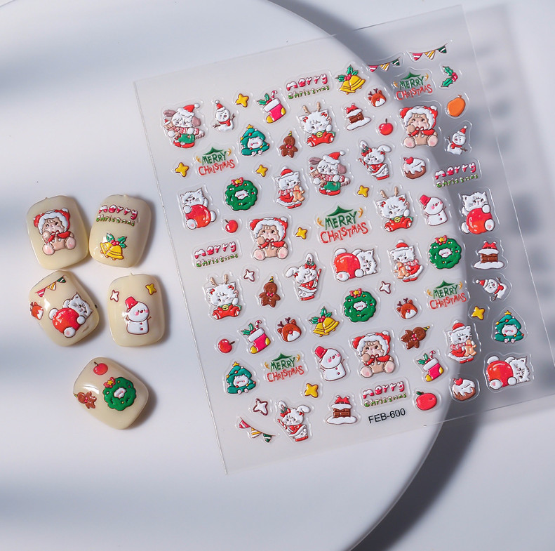 5D Embossed Christmas Santa Tree Snowflake Heart Nail Art Sticker Manicure NH26