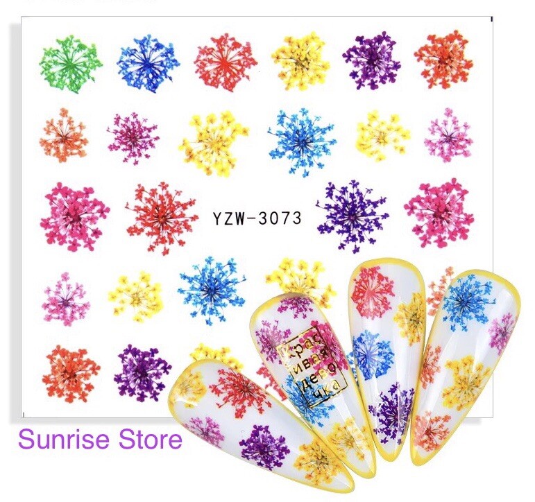 Nail Art Water Transfer Sticker Multi Color Flower Leaves Floral Daisy Manicure
