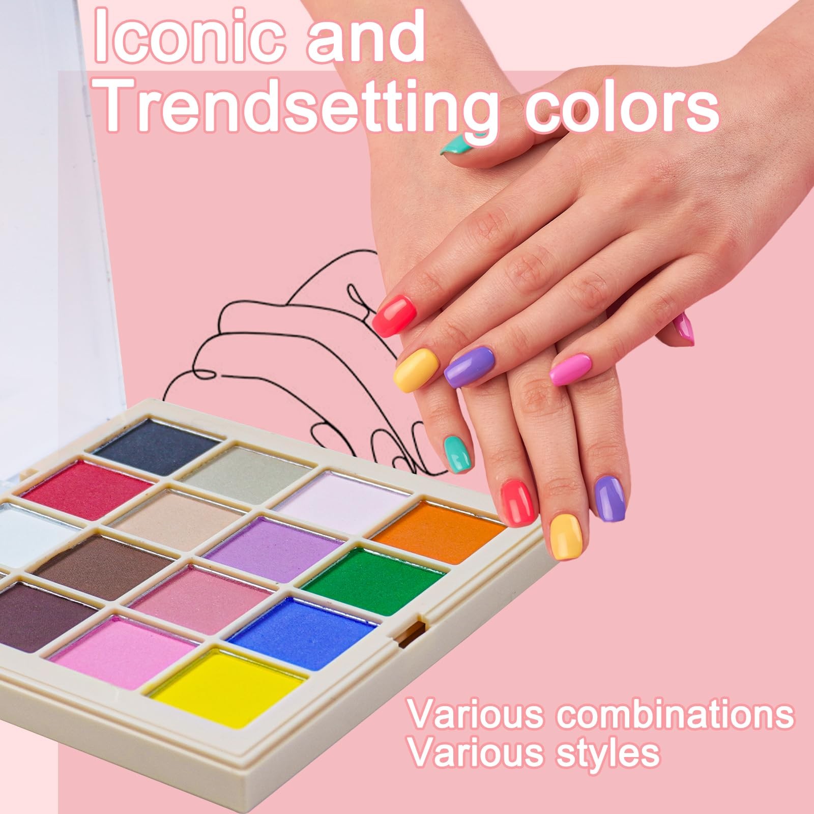 16 Colors Nail Pigment Powder Palette, Solid Pigment Powder for Nails Set Col…