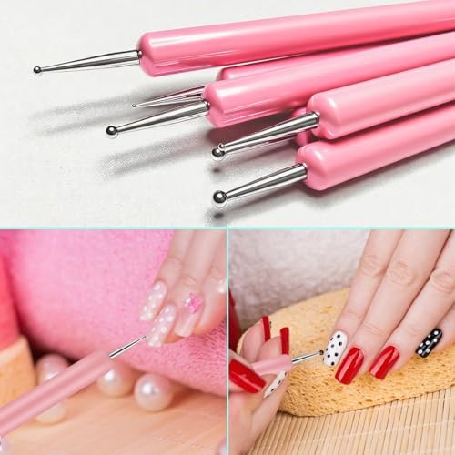 11PCS Nail Art Brushes & Nail Dotting Tools,Double Ended Tipped Silicone Pink