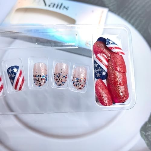 Oval Fake Nails 4th of July – Short Oval Nail – 3 Nails