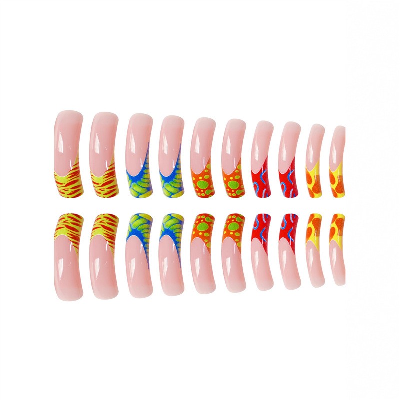 Y2K Pink Green Blue Yellow Fluid Lines Press On Nails Wholesale