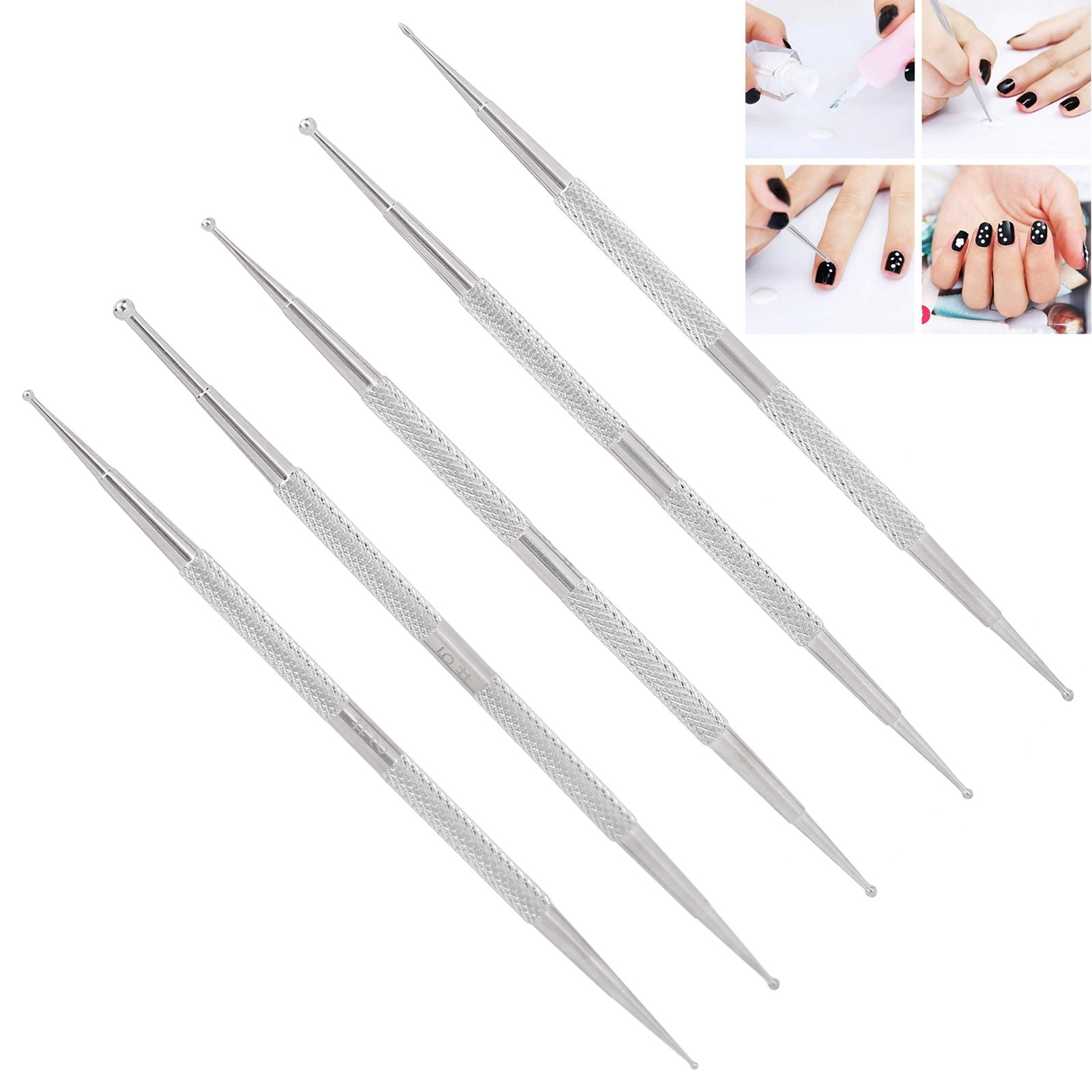 5pcs Double Head Nail Art Dotting Pen Stainless Steel Nail Painting Pen DIY Deco