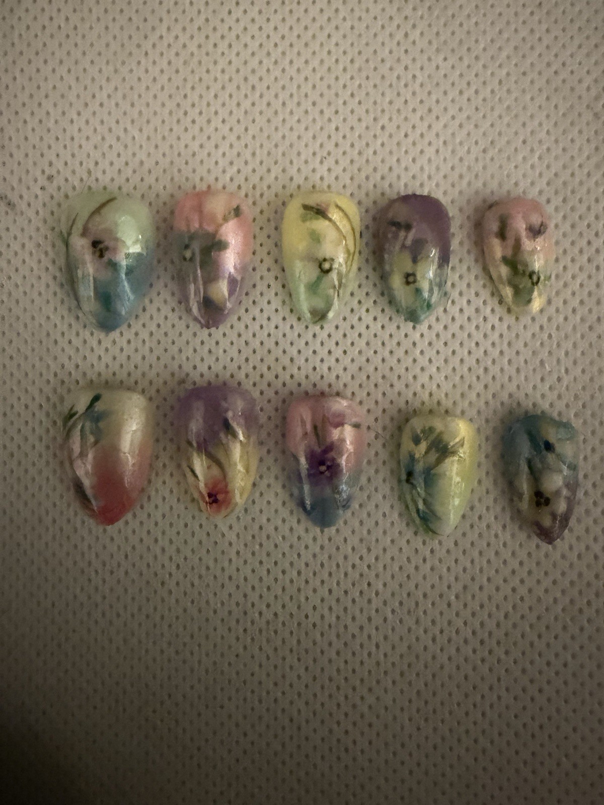 Z NAILZ! Handmade Almond Spring/Easter Pastel Colored Flowers Press On Nails