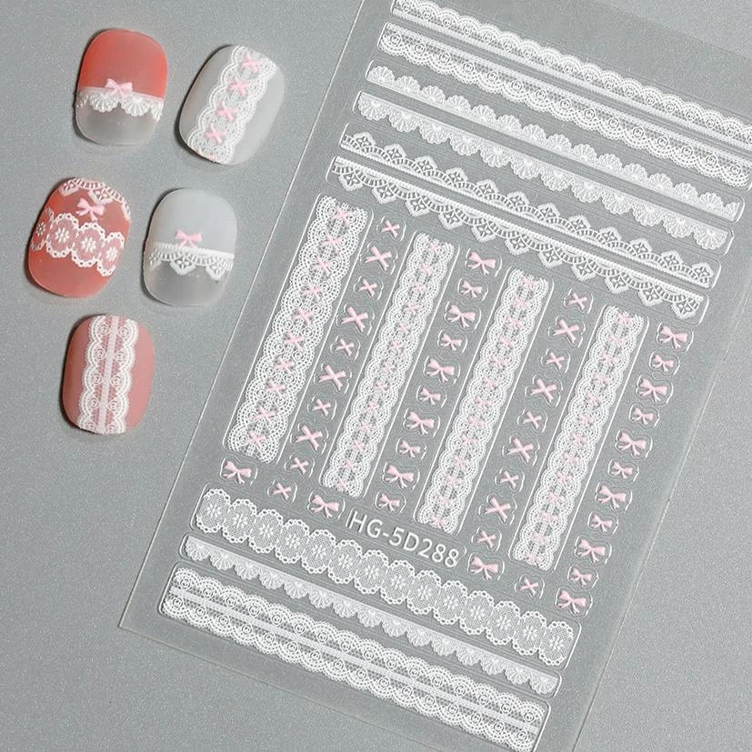 Pure Lace and Lace Nail Stickers 5D Embossed Sweet and Cool Cartoon Nail Sticker