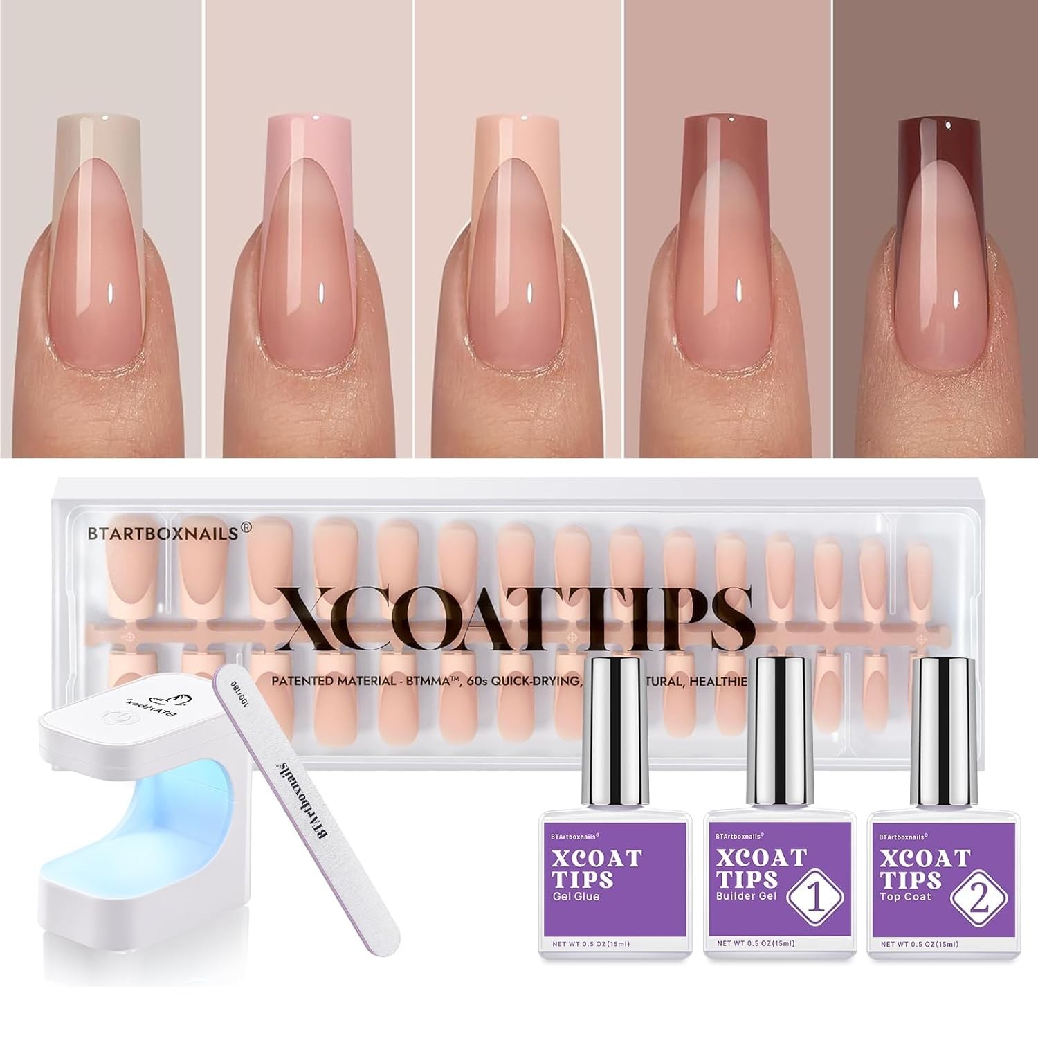 XCOATTIPS All-in-One Nail Kit – 30 Days Long-Lasting French Tips Combo