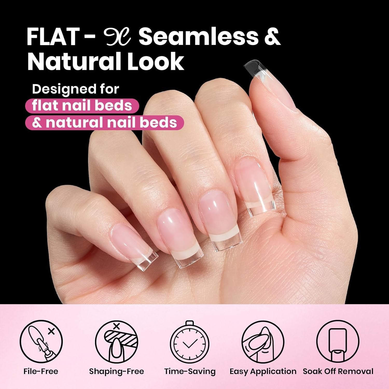 Soft Acrylic Nail Tips – Flat-X Almond Square, 320 pieces for Nail Art