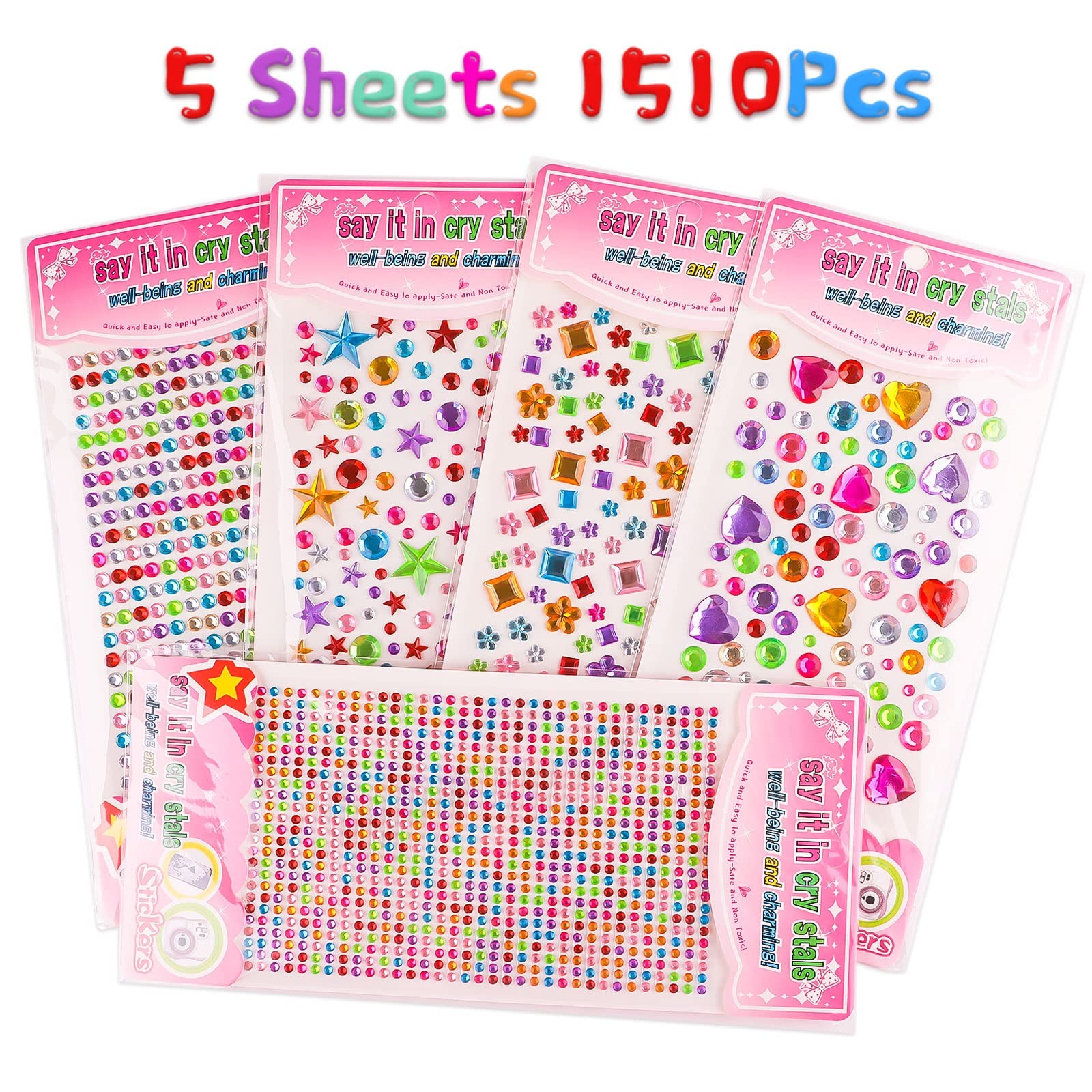 Gem Stickers, 1510pcs Rhinestone Stickers for Crafts, Self Adhesive Jewel Sti…