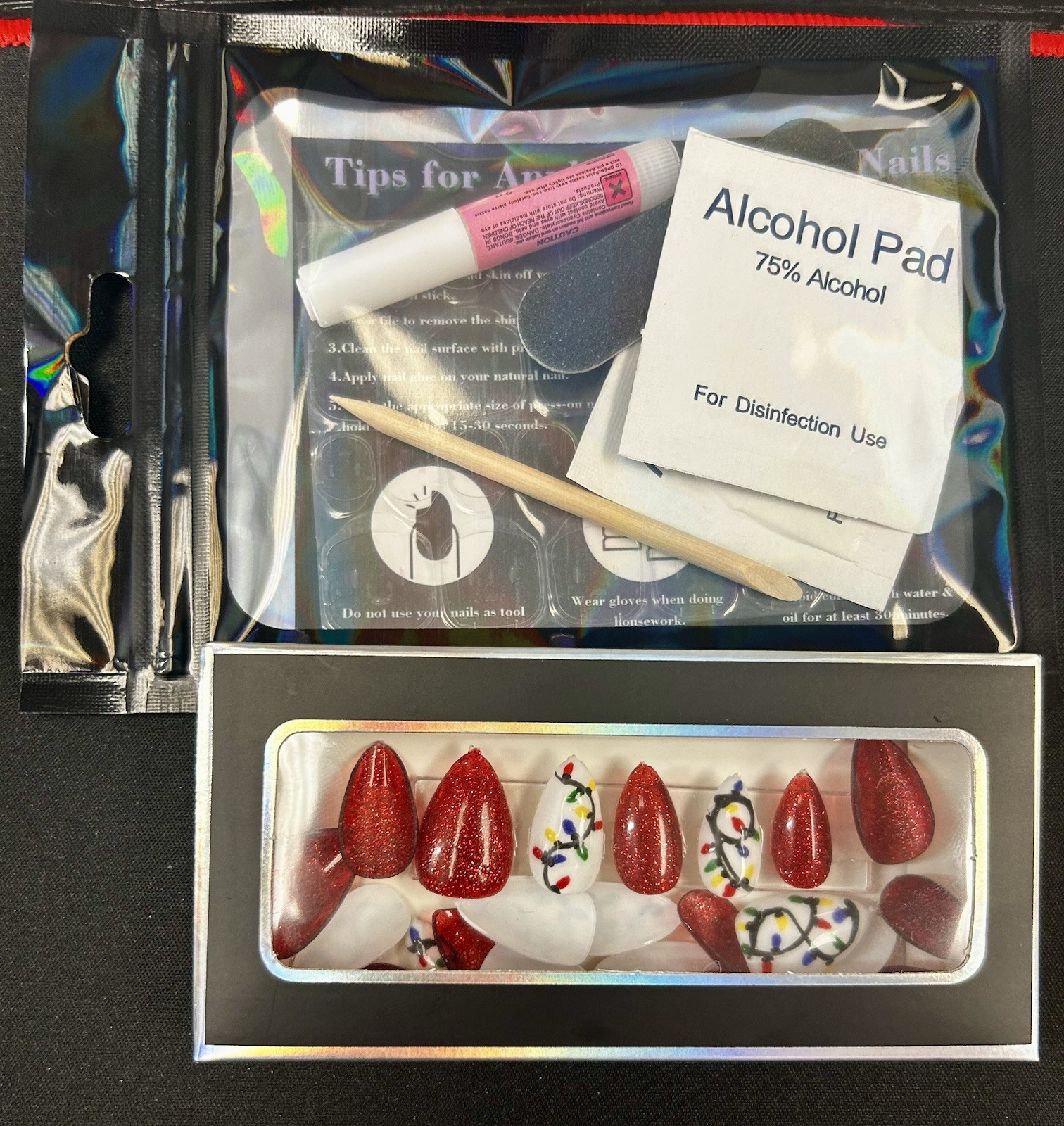 💅 Custom Luxury Holiday Press on Gel Nail Set W Kit 24pcs Medium Almond