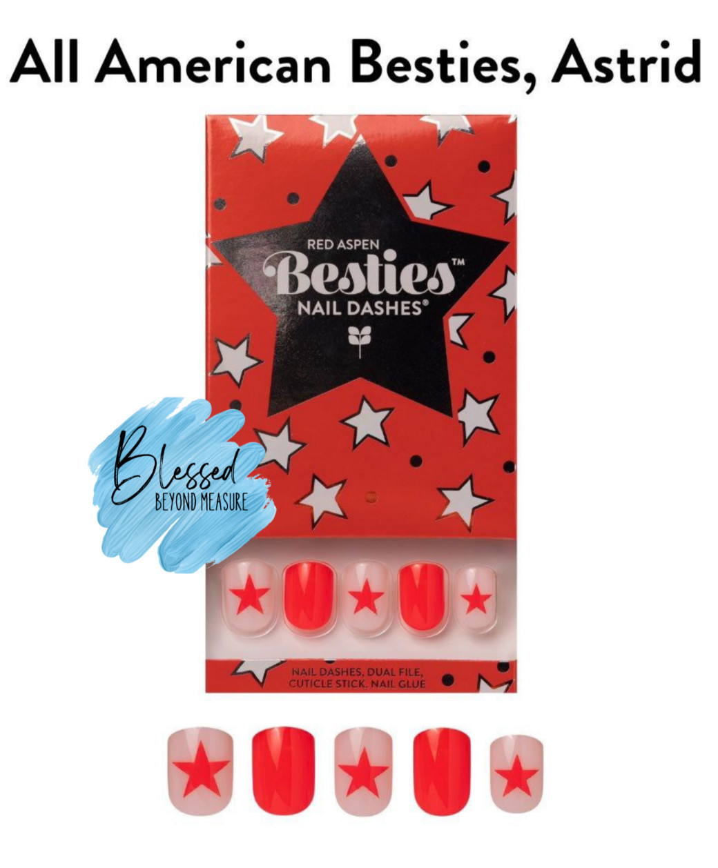 Red Aspen Press On Nails ~❤ All American Besties, Astrid~Red~Stars ~Short~Square