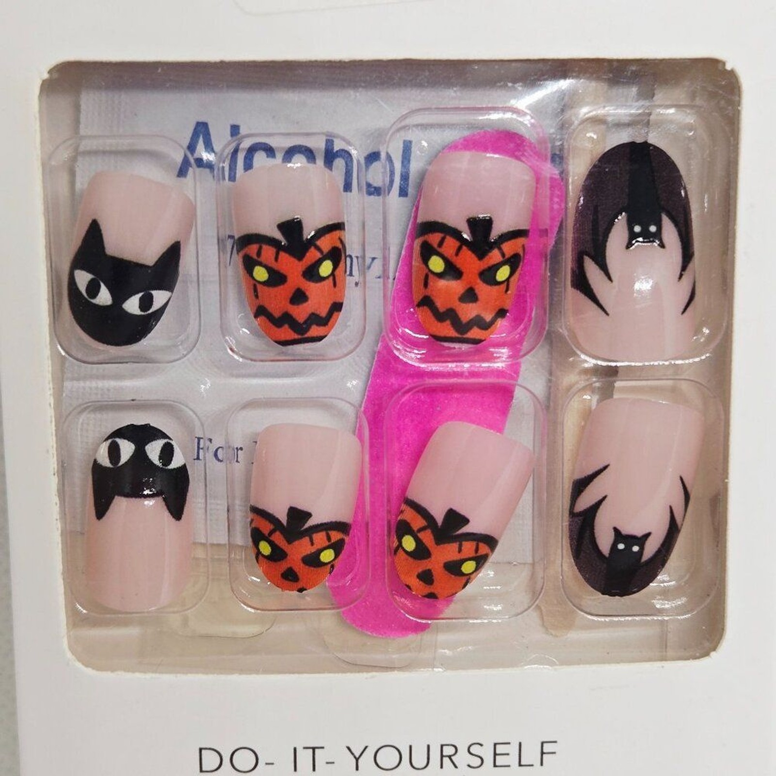NIB SET OF 2 HALLOWEEN DECOR/PARTY PRESS ON NAILS, GHOSTS, PUMPKINS, 48 TOTAL