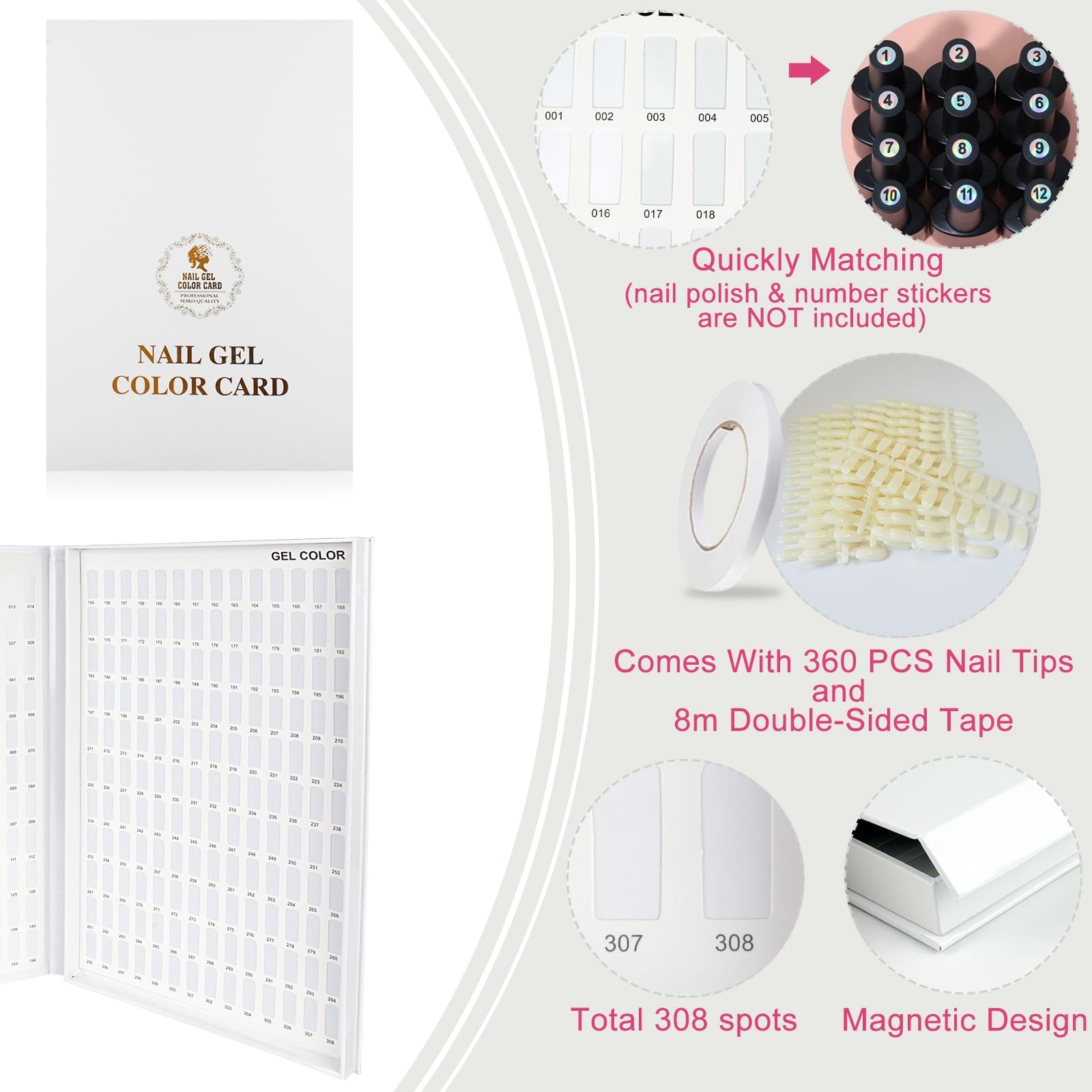 308 Nail Color Chart Display UV Gel Polish Book Nail Painting Practice Design
