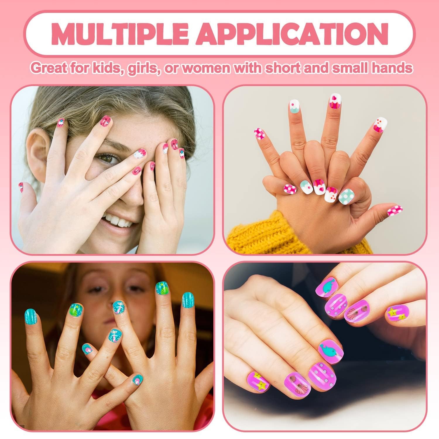 144 Pieces Press On Nails for Kids Children Fake Girls Multicolour
