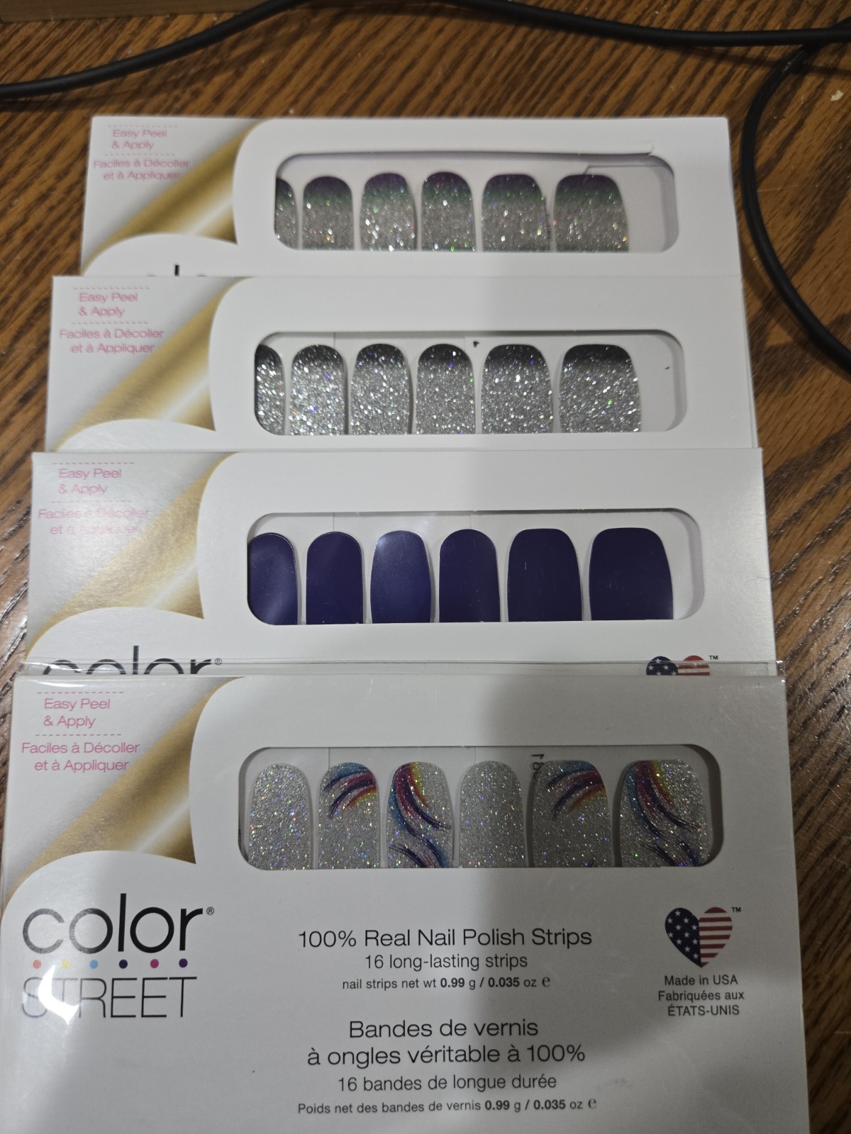 Color Street Press-On Nails Glitter Silver Blue Pre-Designed Nail Art
