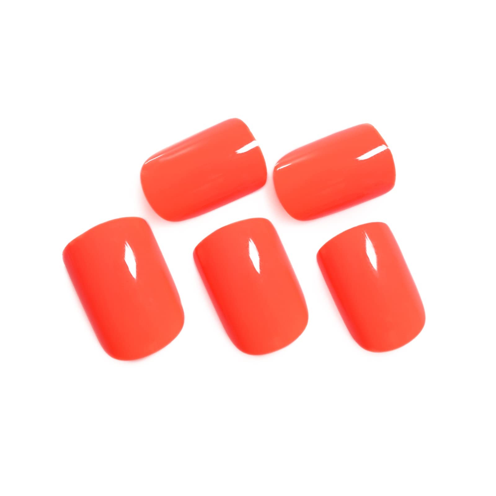 Glossy Solid Bright Orange Press On Nails Short Squoval False Women Girls Nai…