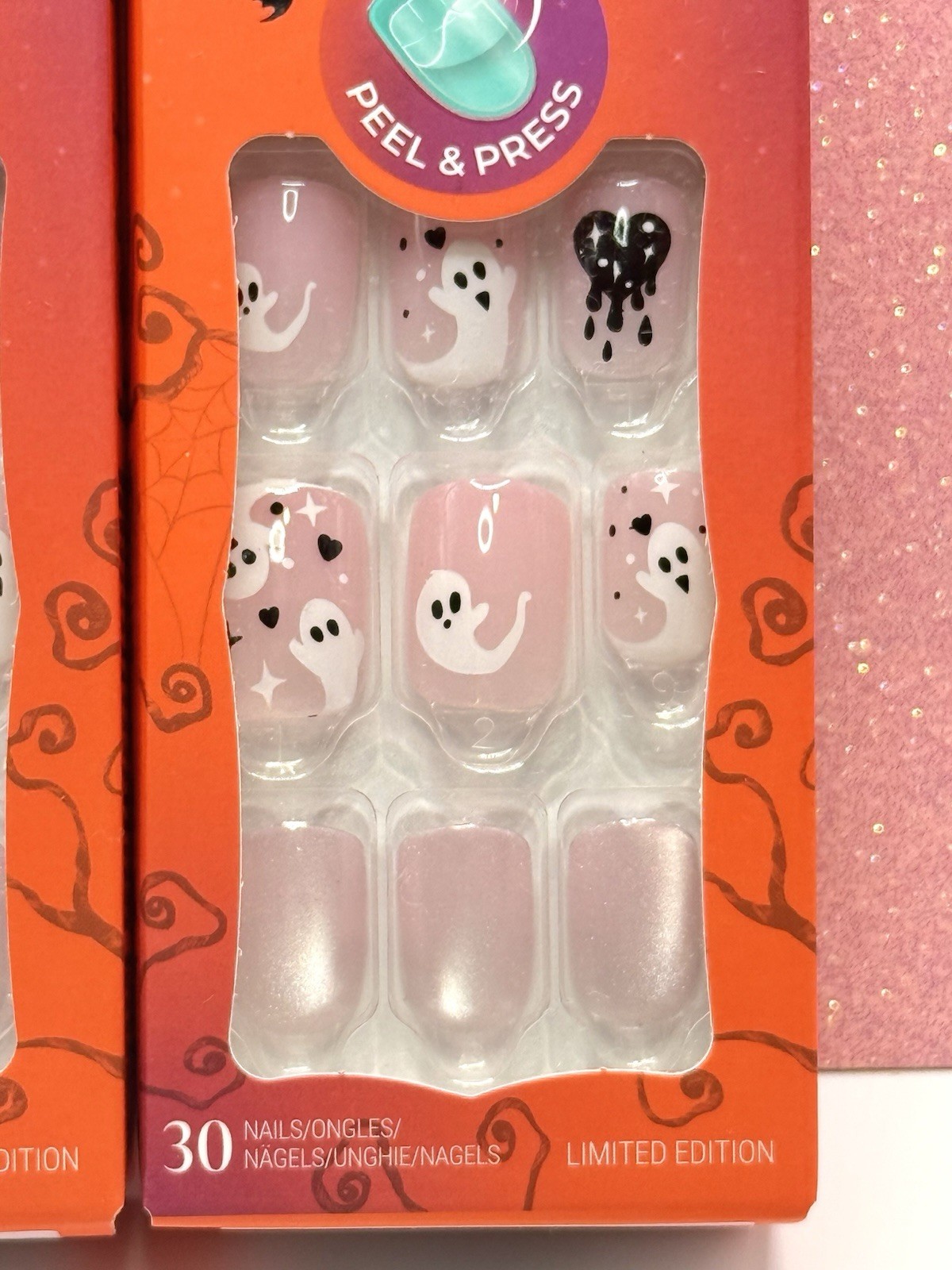 Kiss imPRESS Press-On Nails Manicure Short Halloween Ghost Pink 20486 Cheeky 2pk
