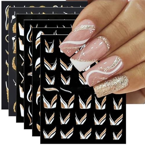French Nail Decals Gold Irregular Lines Nail Art Stickers Heart Nail Style-8