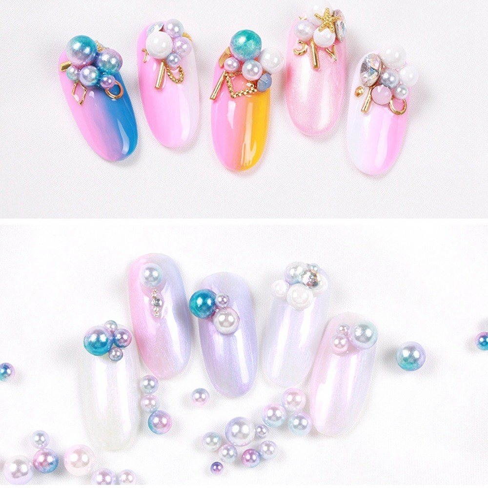 50pcs New 3D 2.5/3/4mm Gradient Colorful Mermaid Pearl Bead Ball Nail Art Decor