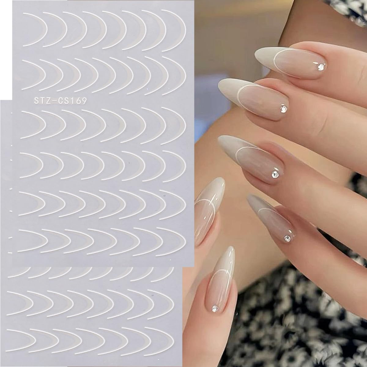 8 Pieces French Tip Line Nail Art Stickers 3D Simple Lines Nail Stickers Black