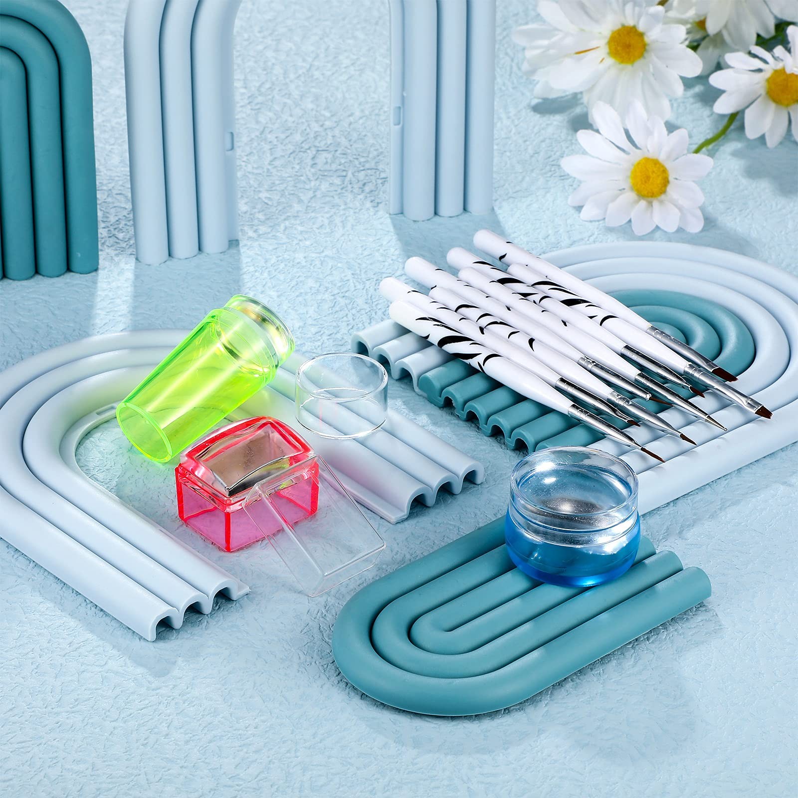 14 Pieces Clear French Tip Nail Stamp with Nail Art Brushes, Silicone Jelly C…