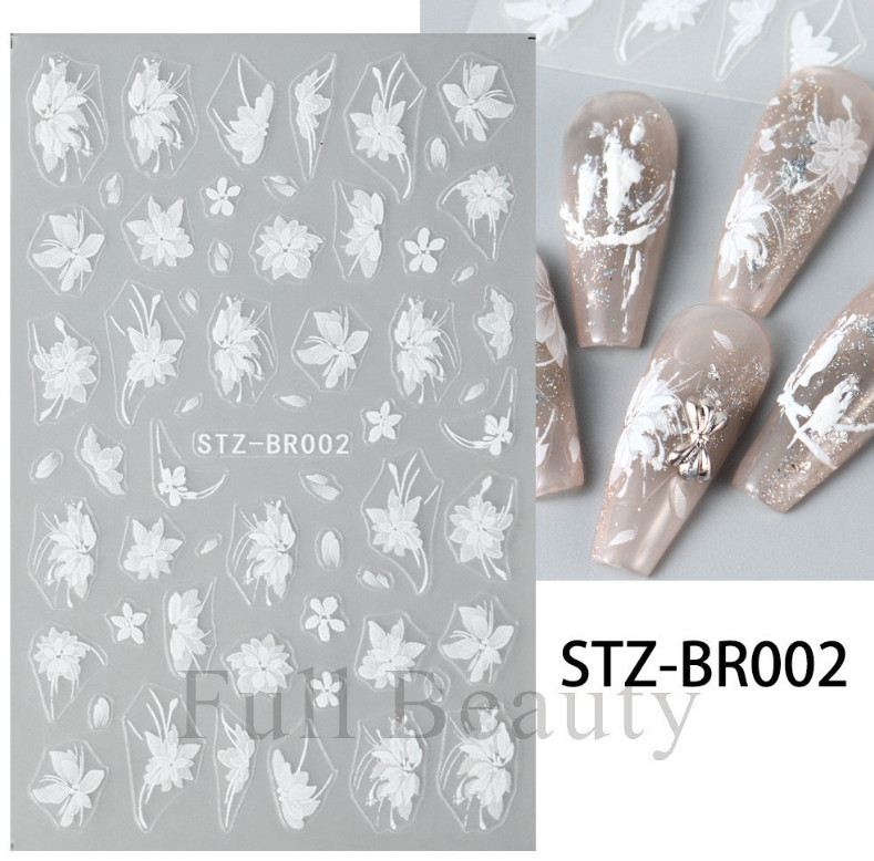 3D White Lace Flower Nail Art Lily Petal Floral Matte Effect Nail Stickers NH27